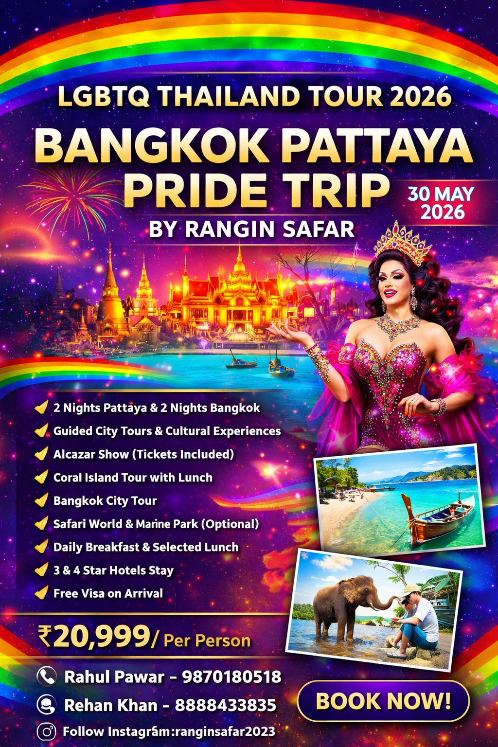 LGBTQ Thailand Tour 2026 Bangkok Pattaya Pride Trip Rangin Safar