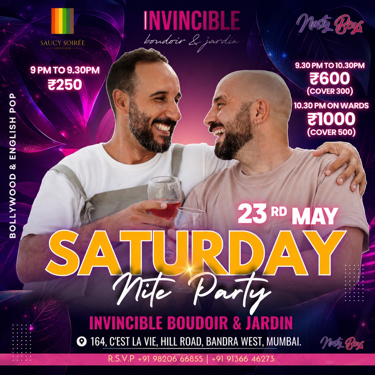 Crowded LGBTQ Saturday night party dance floor at Invincible Bandra Mumbai during NASTYBOYS x SAUCY SOIRÉE event