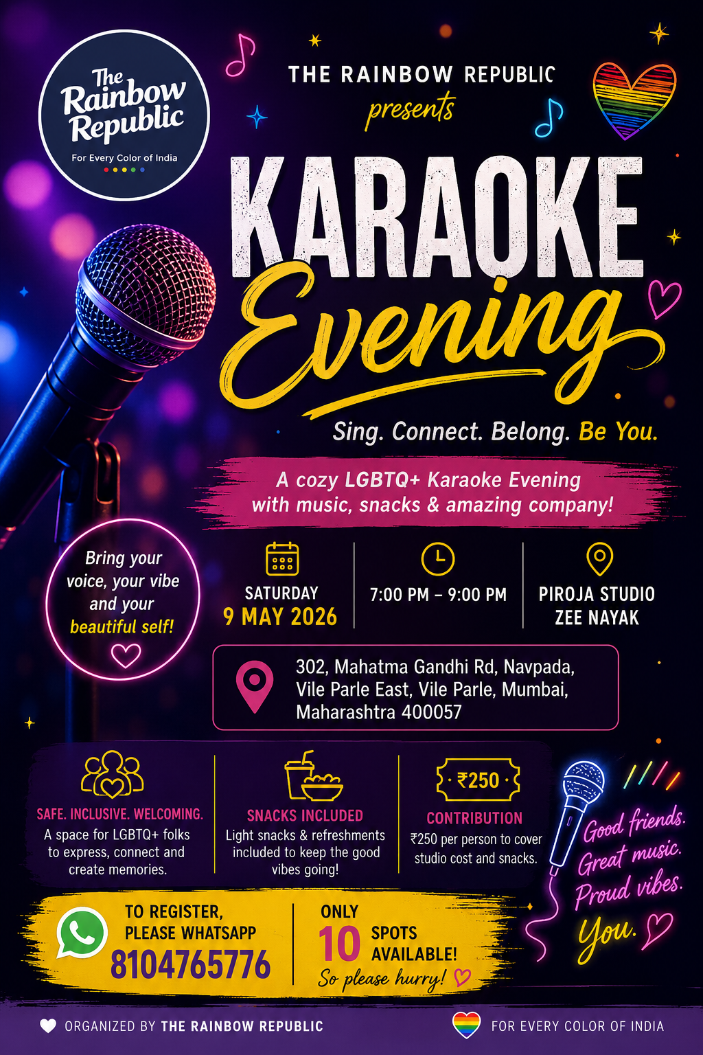 LGBTQ karaoke evening hosted by The Rainbow Republic in Mumbai