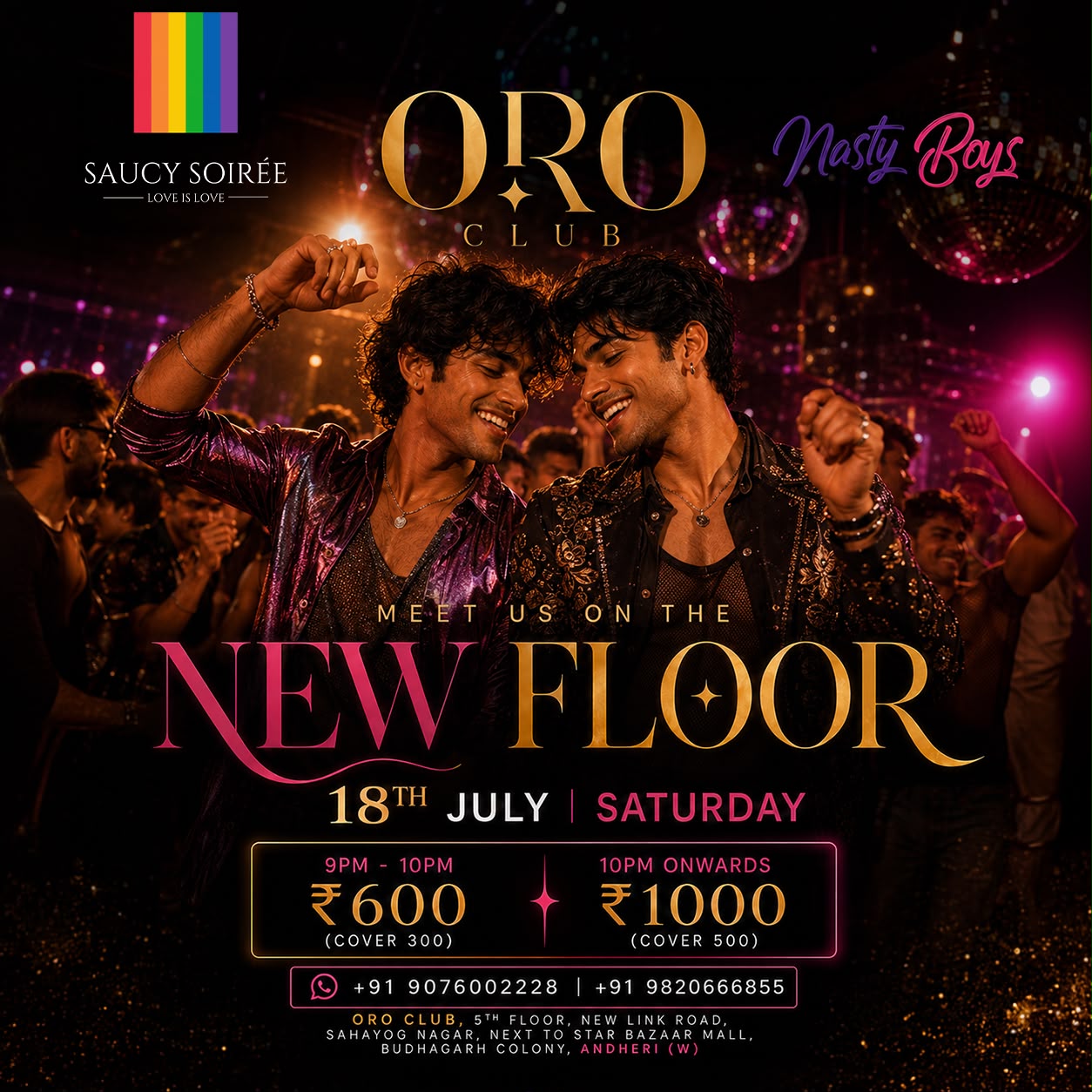 NastyBoys & Saucy Soirée queer party at ORO Club Andheri West Mumbai on 18 July 2026
