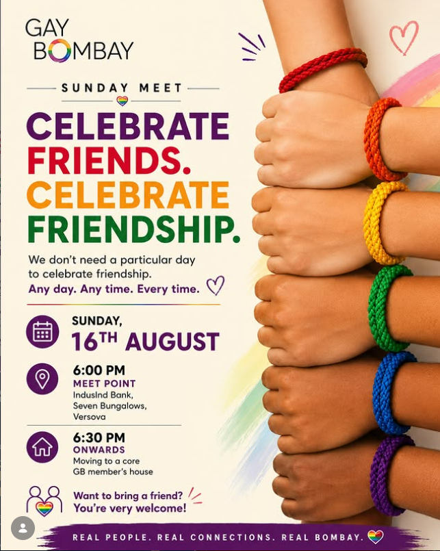 Gay Bombay Sunday Meet Celebrate Friends Celebrate Friendship in Versova Mumbai on 16 August 2026