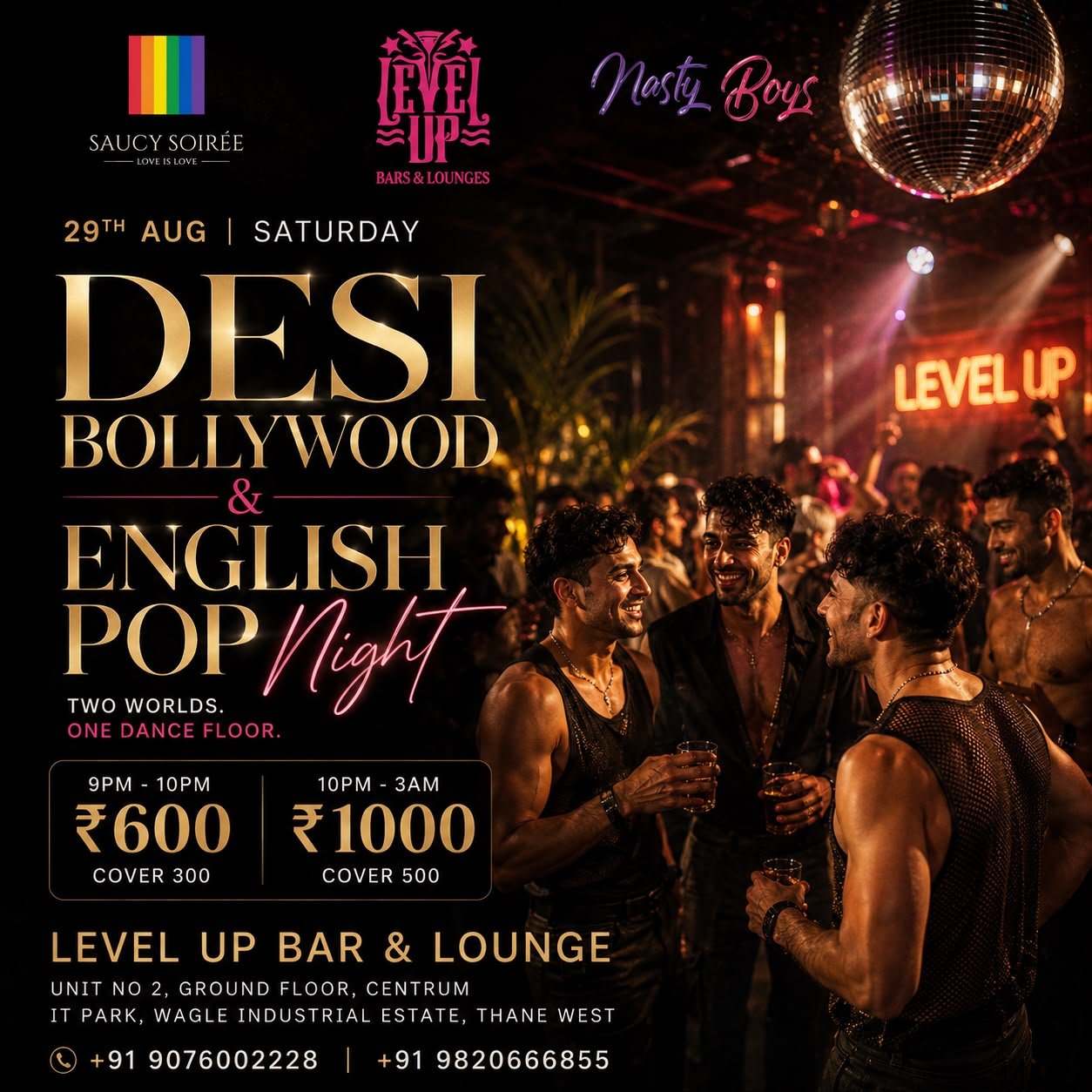 NastyBoys and Saucy Soirée Desi Bollywood and English Pop Night at Level Up Bar and Lounge in Thane on 29 August 2026