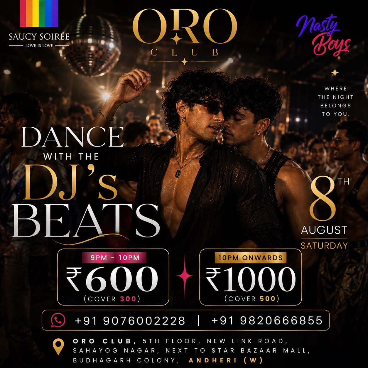 Dance to the DJ’s Beats queer party by NastyBoys and Saucy Soirée at ORO Club Andheri on 8 August 2026